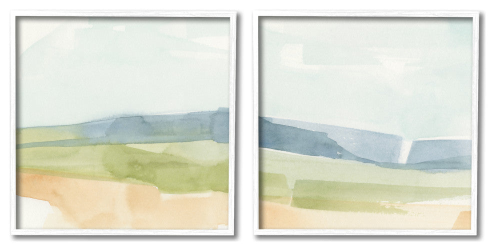 Watercolor Hills Abstract Landscape Blue Green Brown Tones,12 x 12