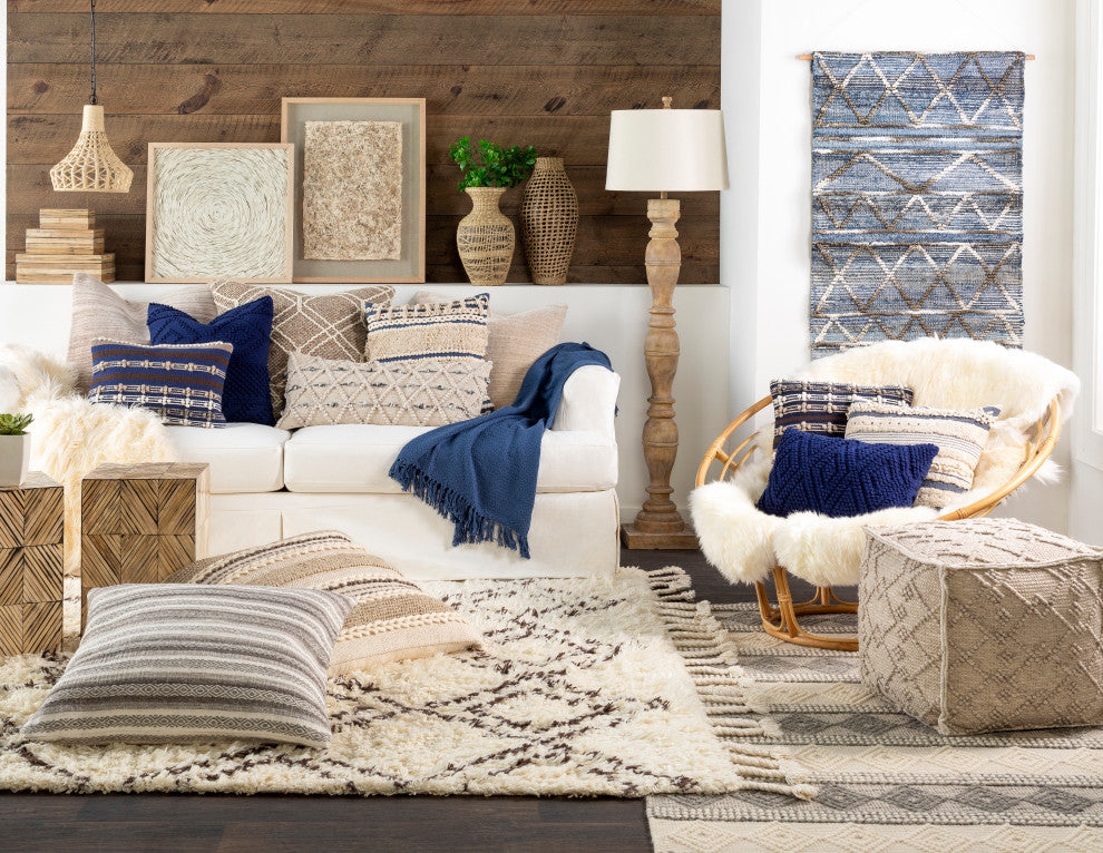 Helena Pillow, Navy, 20"x20", Down Insert