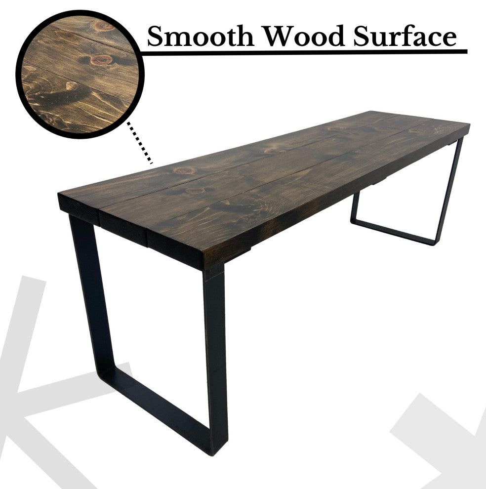 Bedroom or Entryway Bench, Heavy Duty Industrial Metal Legs, Dark Brown, Length 36", Fits Twin Bed