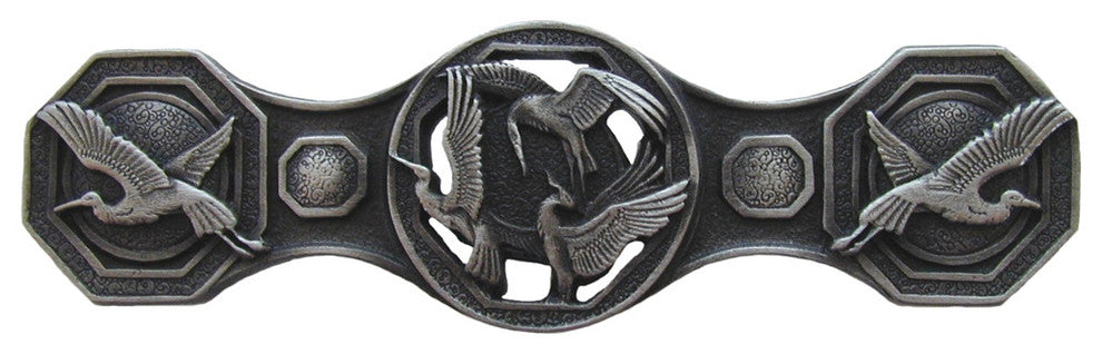 Crane Dance Pull Antique Brass, Antique Pewter