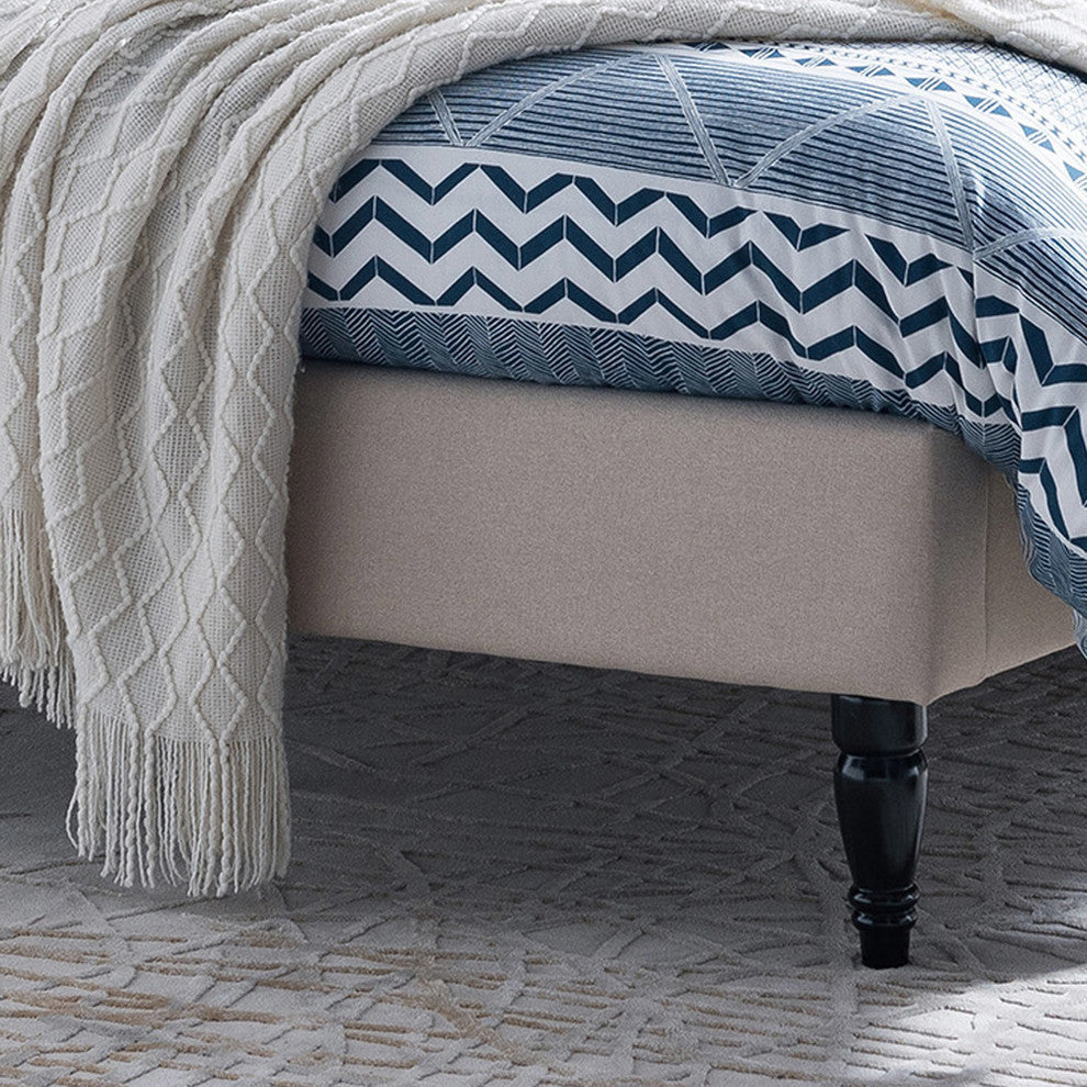 GDF Studio Ray Traditional Fully-Upholstered Queen-Size Bed Frame, Beige
