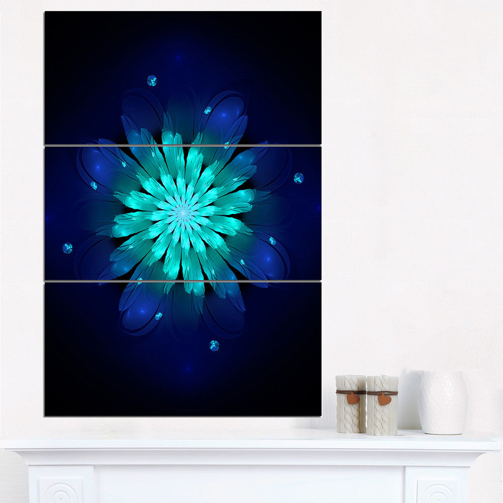 "Fractal Flower Blue & Turquoise" Metal Wall Art, 3 Panels, 28"x36"