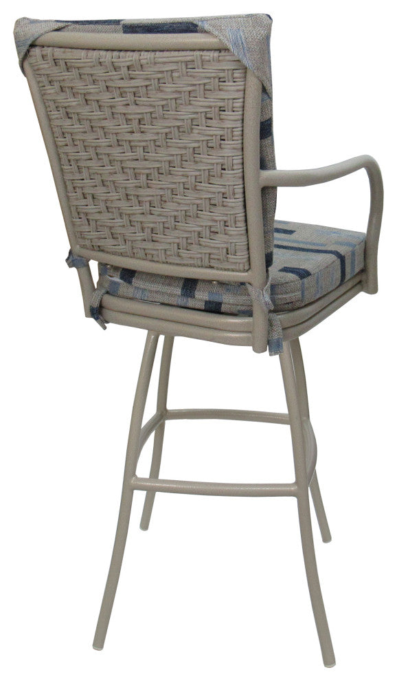 Outdoor Patio Swivel Bar Stool Ofir with Arms, B-W Blue Beige - Beige, 30"