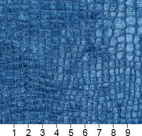 Blue Alligator Print Shiny Woven Velvet Upholstery Fabric By The Yard