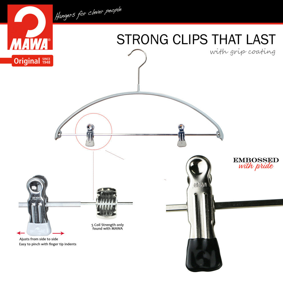 Euro Pants Bar 2 Clips Hangers, Set of 5, Silver
