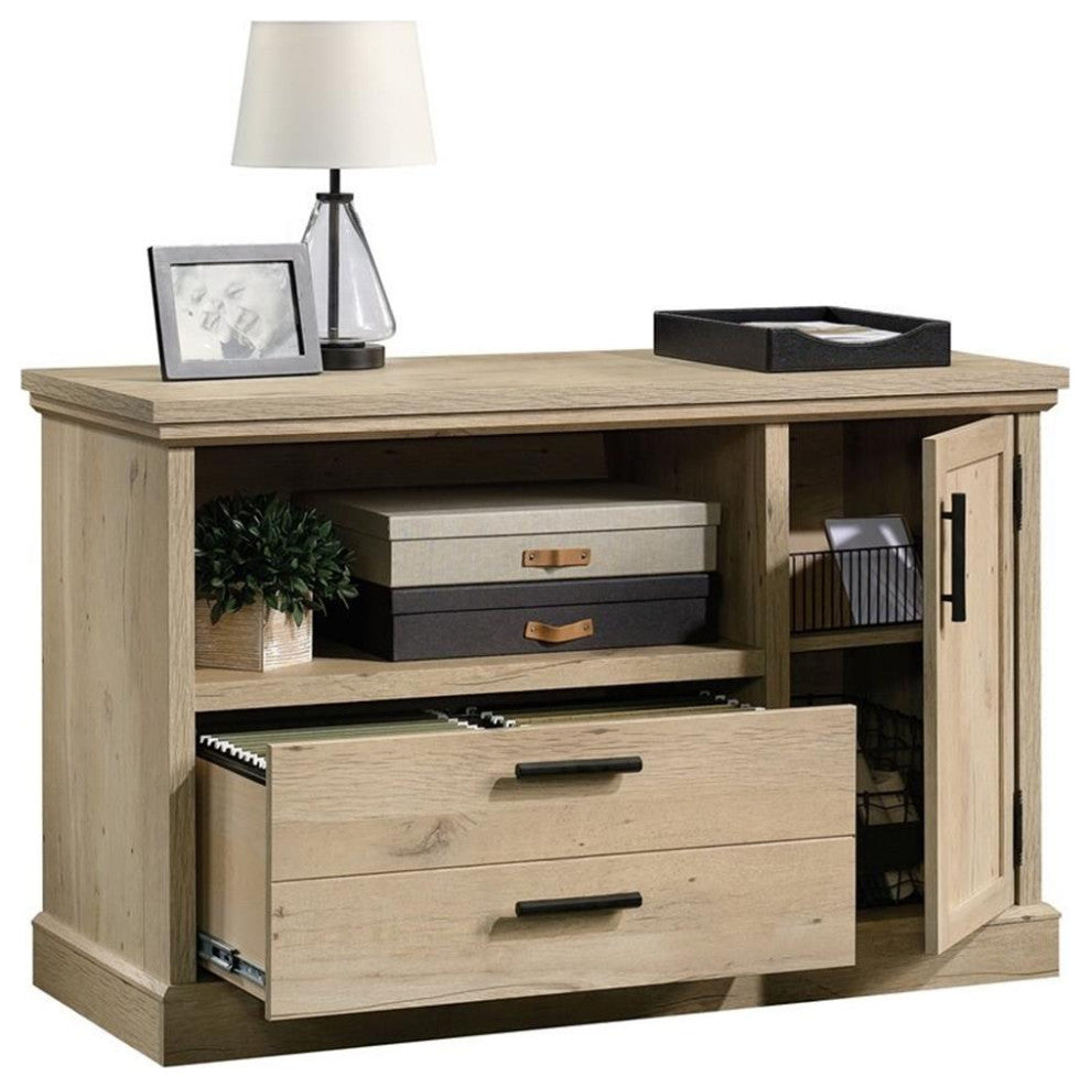 Sauder Aspen Post Engineered Wood Filing Cabinet with Storage in Prime Oak