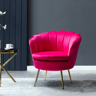 Upholstered Accent Barrel Chair With Tufted Back, Fushia