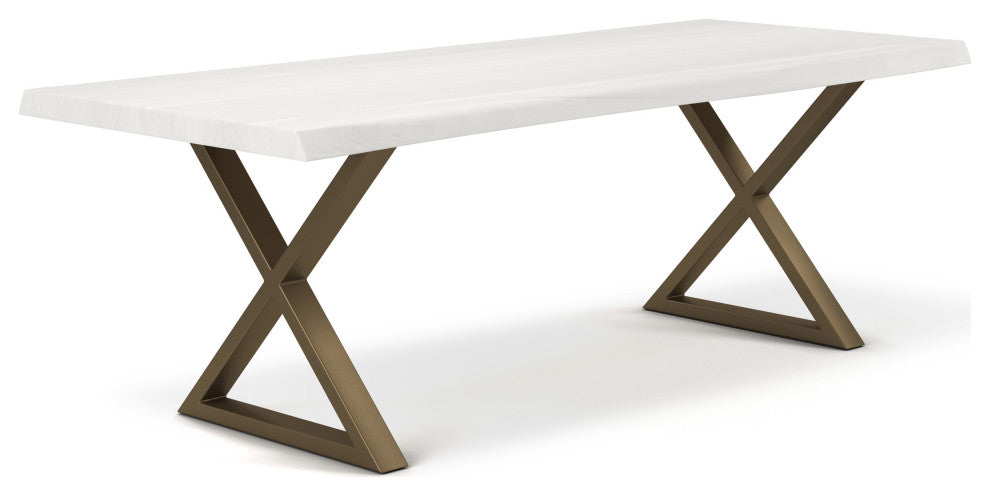 Brooks Dining Table, White Wash, Brass, 40"x79",X-Base