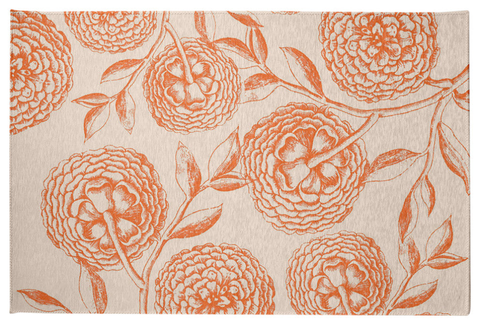 Antique Flowers Spring Chenille Rug, Orange, 2'x3'