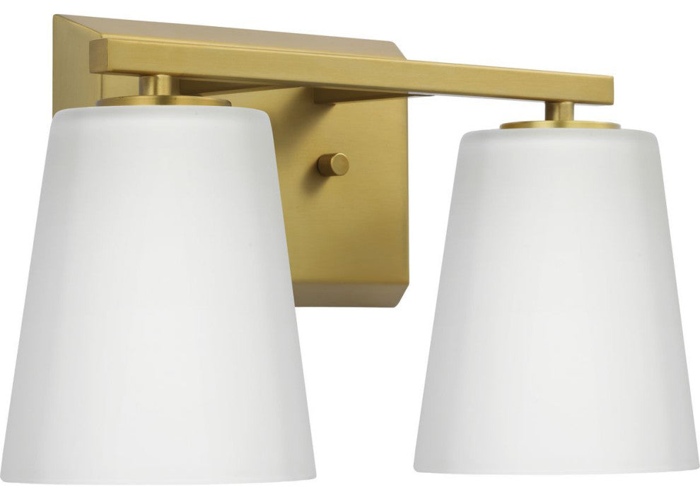 Vertex Collection Two-Light Brushed Gold Etched White Glass Bath Light