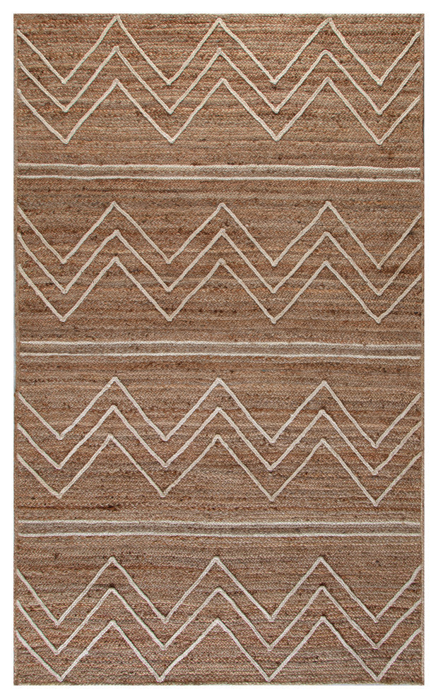 9' x 12' Troyes Natural and Ivory Chevron Braided Area Rug