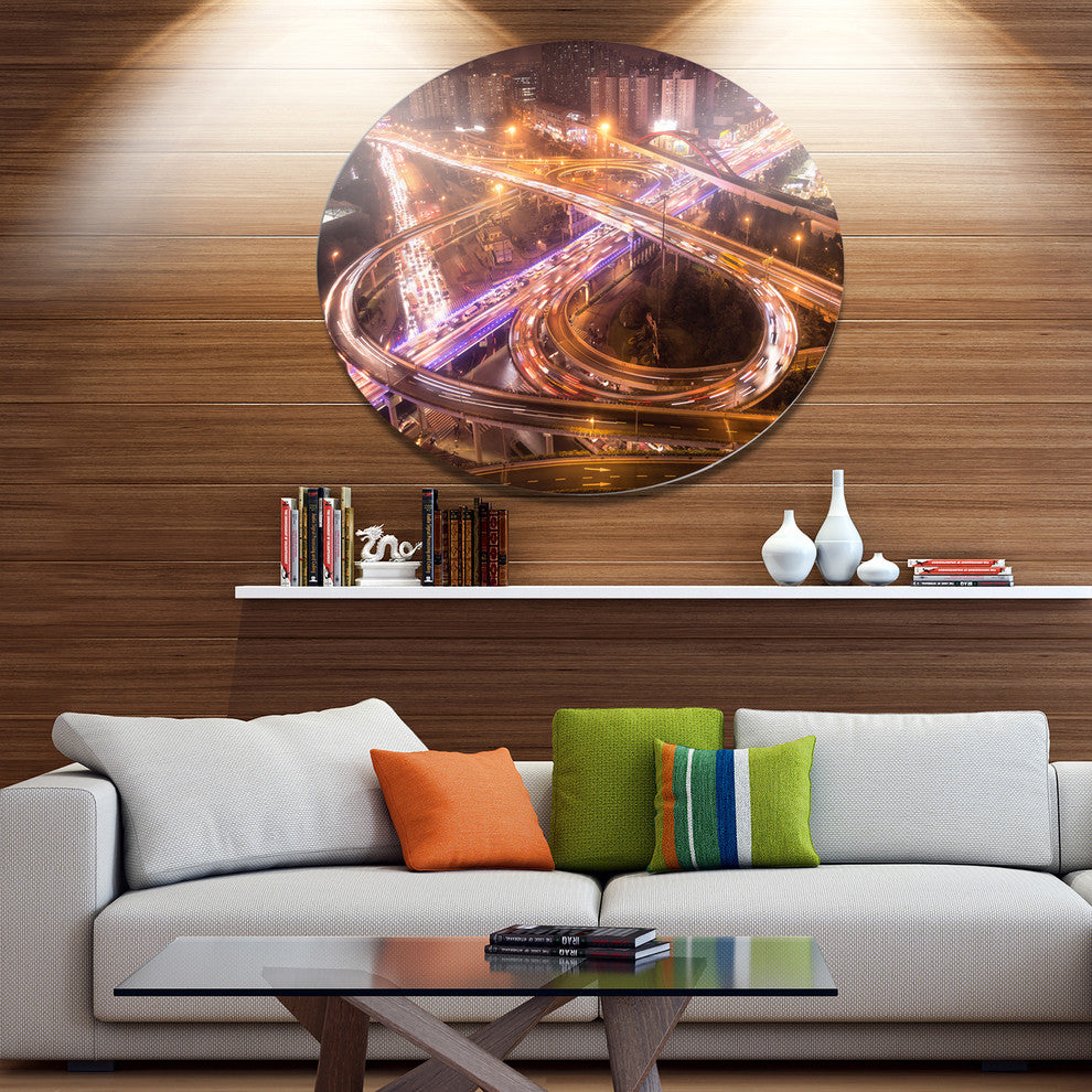 Beautiful Shanghai Traffic, Cityscape Wall Round Wall Art, 11"