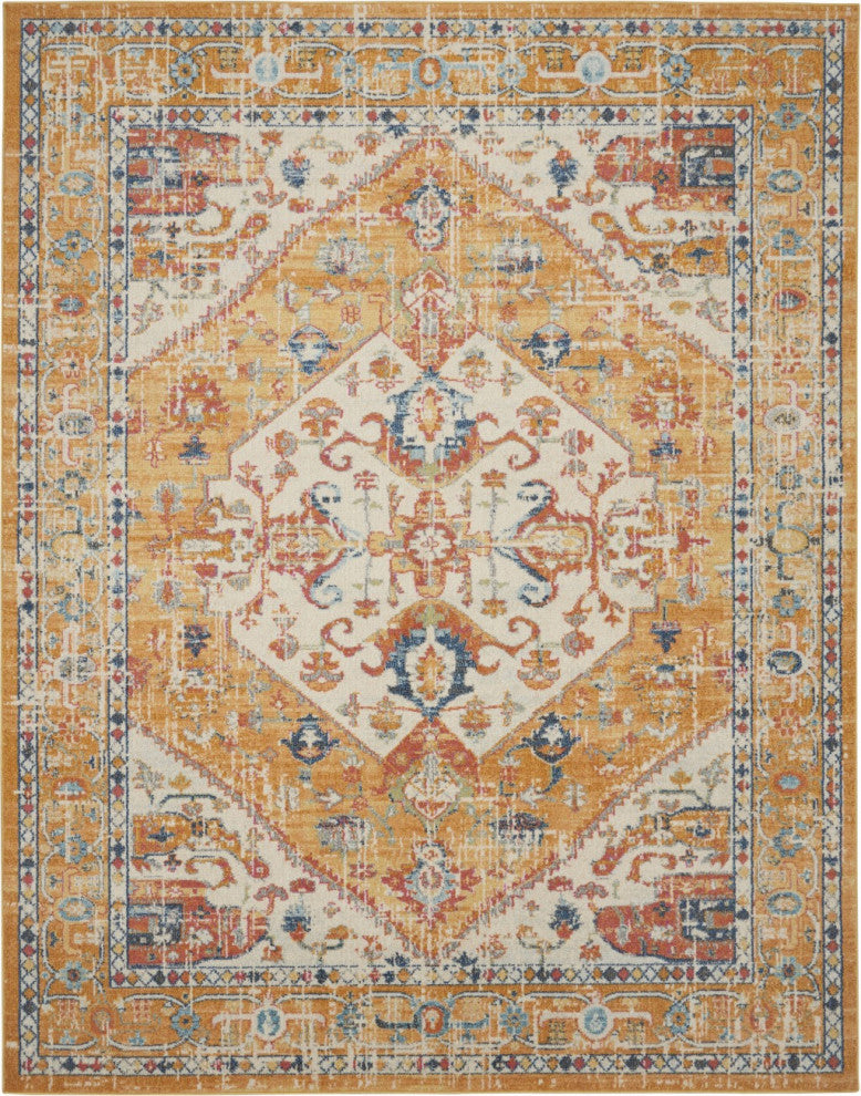 7' X 10' Yellow And Ivory Dhurrie Area Rug