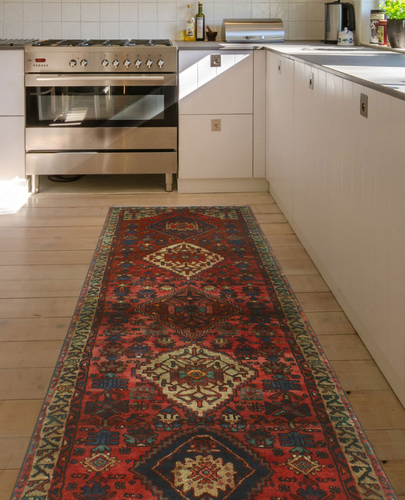 Fine Vintage Distressed Salome Rust/Beige Runner, 3'4x10'1