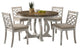 Havanna Walnut 5-Piece 47"W Round Dining Set, Off White Fabric Chairs