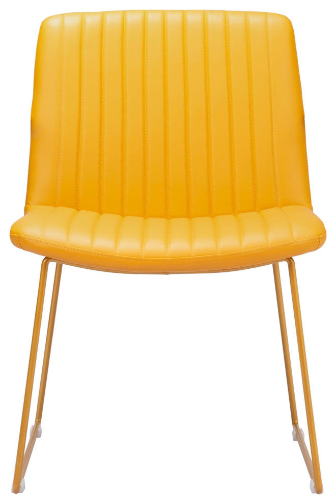 Dining Chair, Set of 2, Faux Vinyl Leather, Steel, Yellow, Kitchen Cafe Bistro