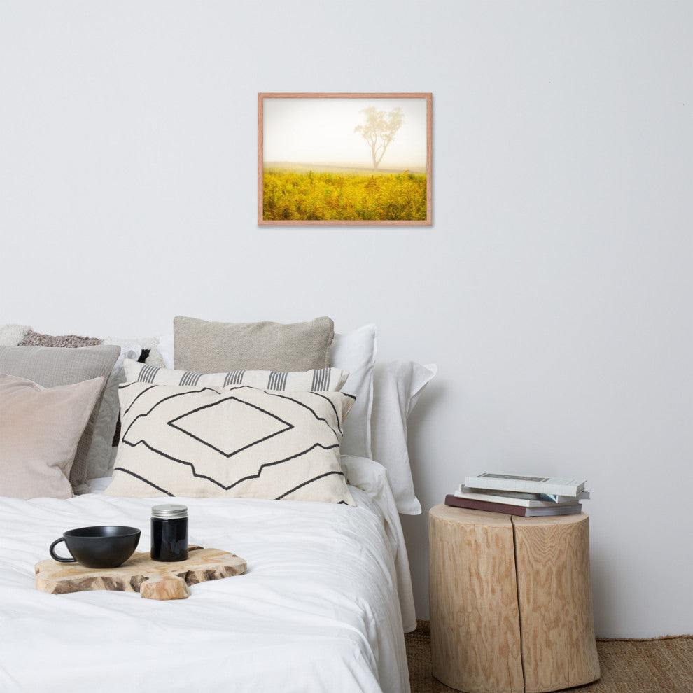 Dreams of Goldenrod and Fog Landscape Framed Photo Paper Wall Art Prints, Red Oak, 18" X 24"