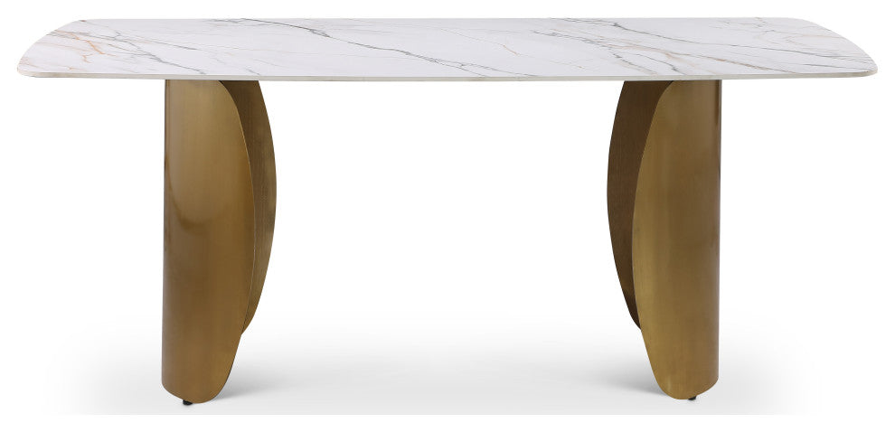 Niya Dining Table, White, Brushed Gold Base