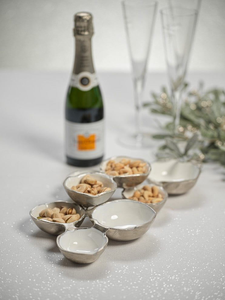 Small Cluster of 8 Round Serving Bowls, Nickel