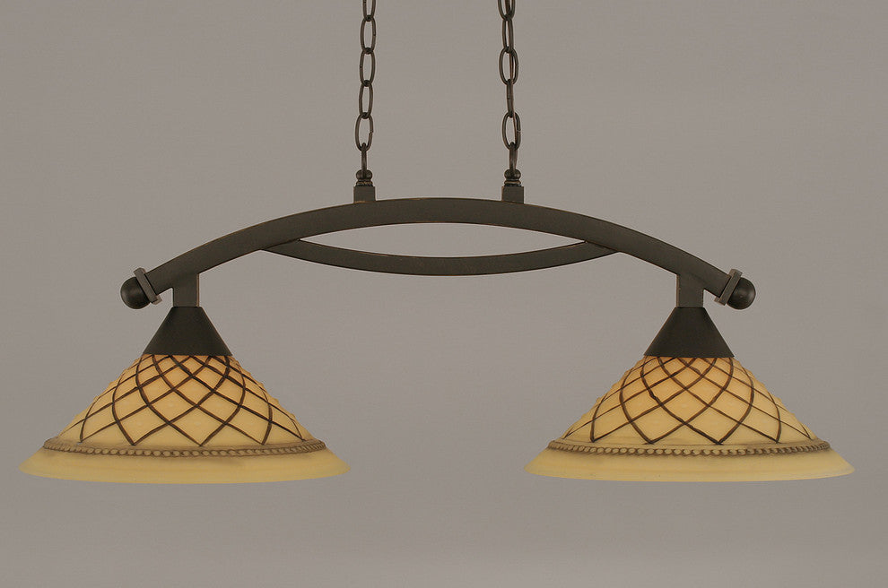 Bow 2 Light Island Light In Dark Granite, 12" Chocolate Icing Glass