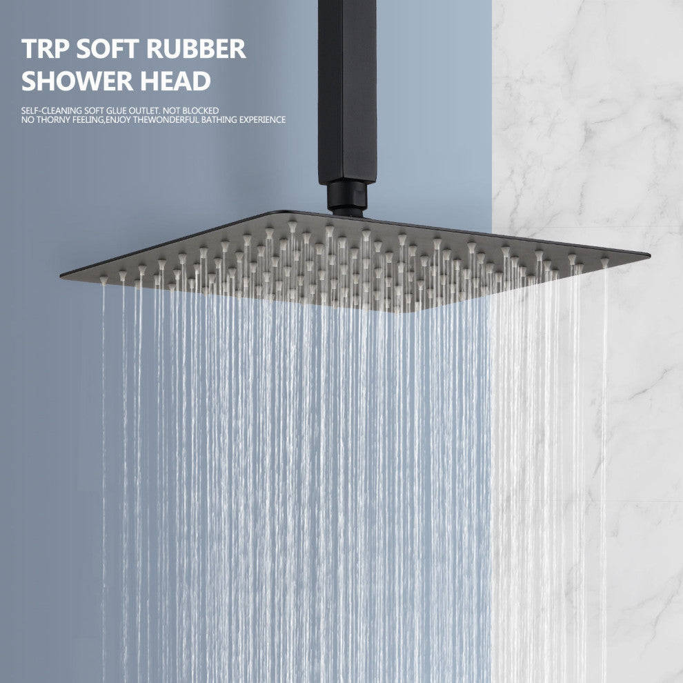 12" Square Rainfall Shower head and Handheld Shower Head Set, Matte Black