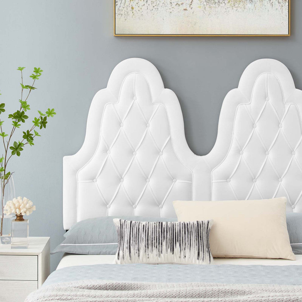 Tufted Platform Bed Frame, Twin Size, Velvet, White, Modern Contemporary