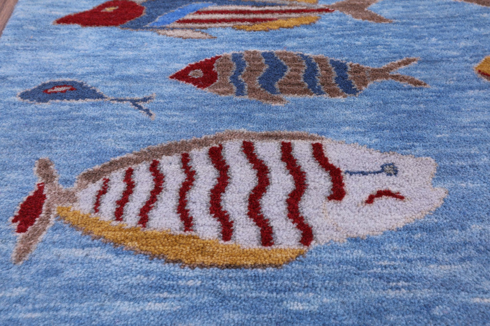 8' 1" X 10' 2" Gabbeh Fish Design Hand-Knotted Wool Rug - Q13695