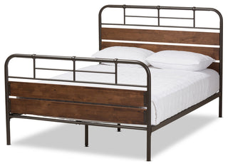Monoco Industrial Black Finished Metal Coco Brown Wood Queen Size Platform Bed