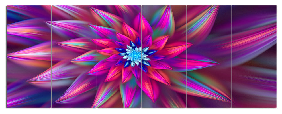 Huge Purple Pink Fractal Flower, Floral Canvas Art Print, 70"x28", 6 Panels