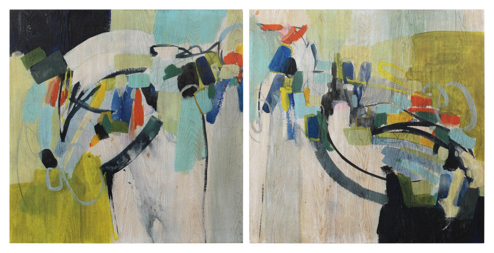 Abstract Wall Art Fine Giclee Printed on Hand Finished Ash Wood - Diptych Set