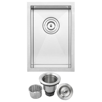 12" Zero Radius Undermount 16-Gauge Stainless Steel Kitchen and Bar Sink, Sink W