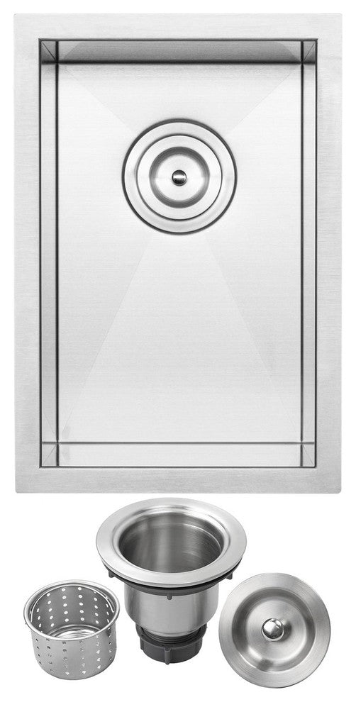 12" Zero Radius Undermount 16-Gauge Stainless Steel Kitchen and Bar Sink, Sink W