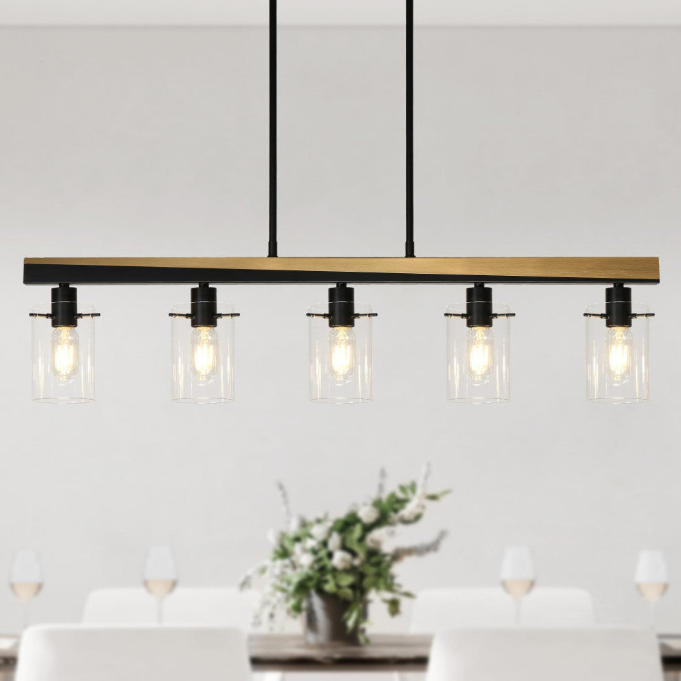 LNC Modern Contemporary 5-Light Black Gold Linear Kitchen Island Light