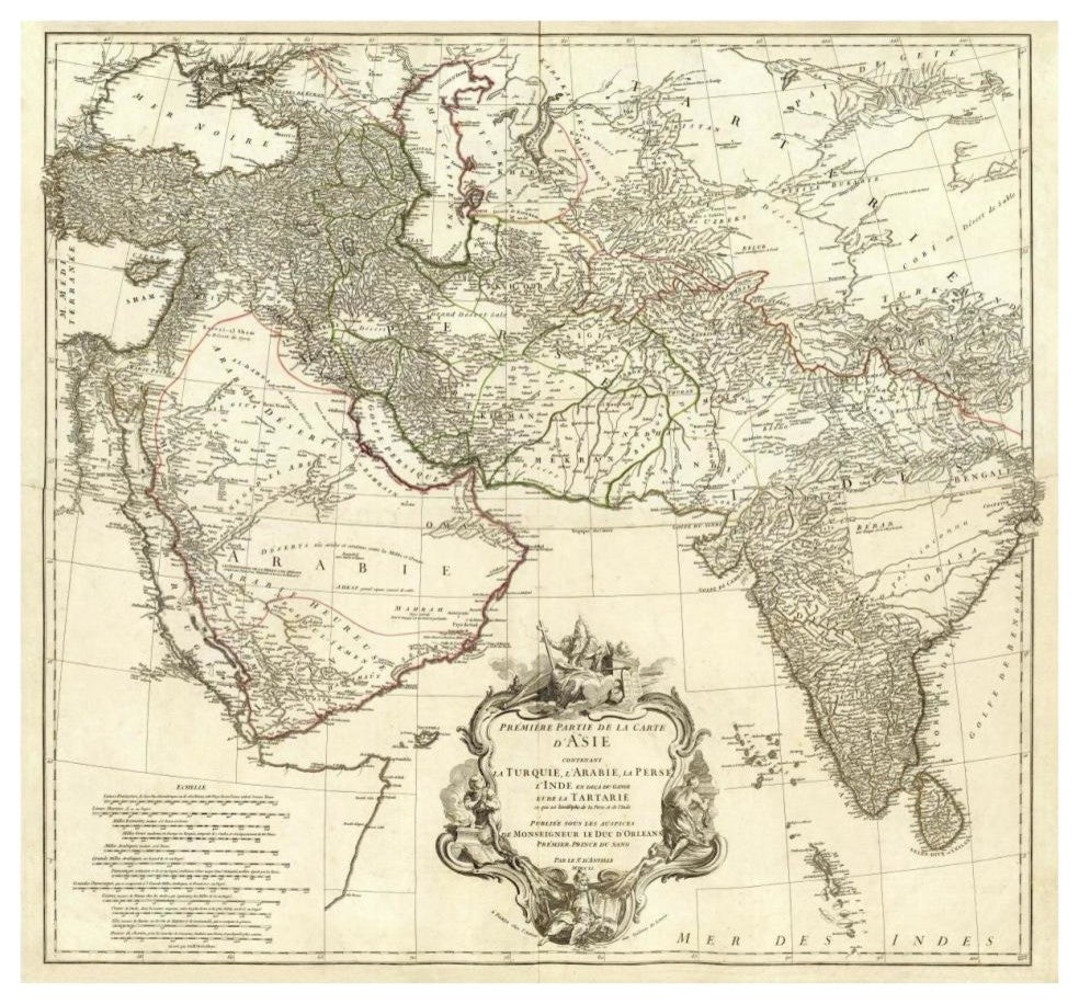 "Asia I, 1751" Digital Paper Print by Jean Baptiste Bourguignon Anville, 38"x35"