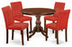 5 Pc Dining Set, Mahogany Small Table, 4 Firebrick Red Pu Leather Chairs