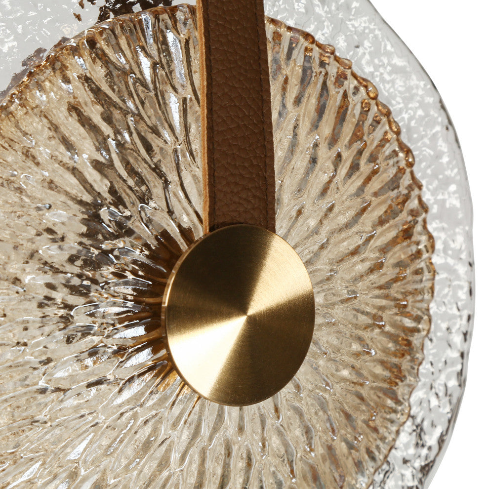 LNC Irma 2-Light 13" Modern Circular Disc LED Chandelier with Glass, Brass
