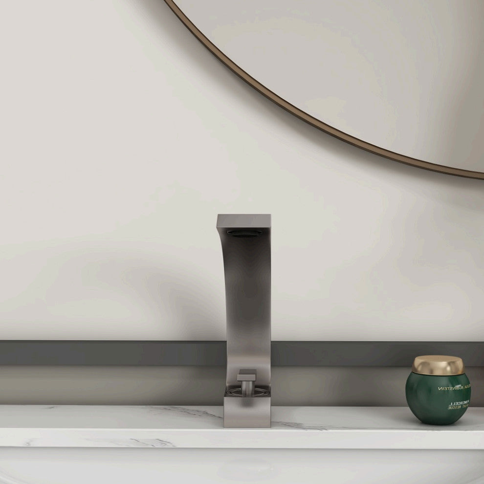 Single Hole 1-Handle Bathroom Sink Faucet Curved Spout with Pop Up Drain, Brushed Nickel