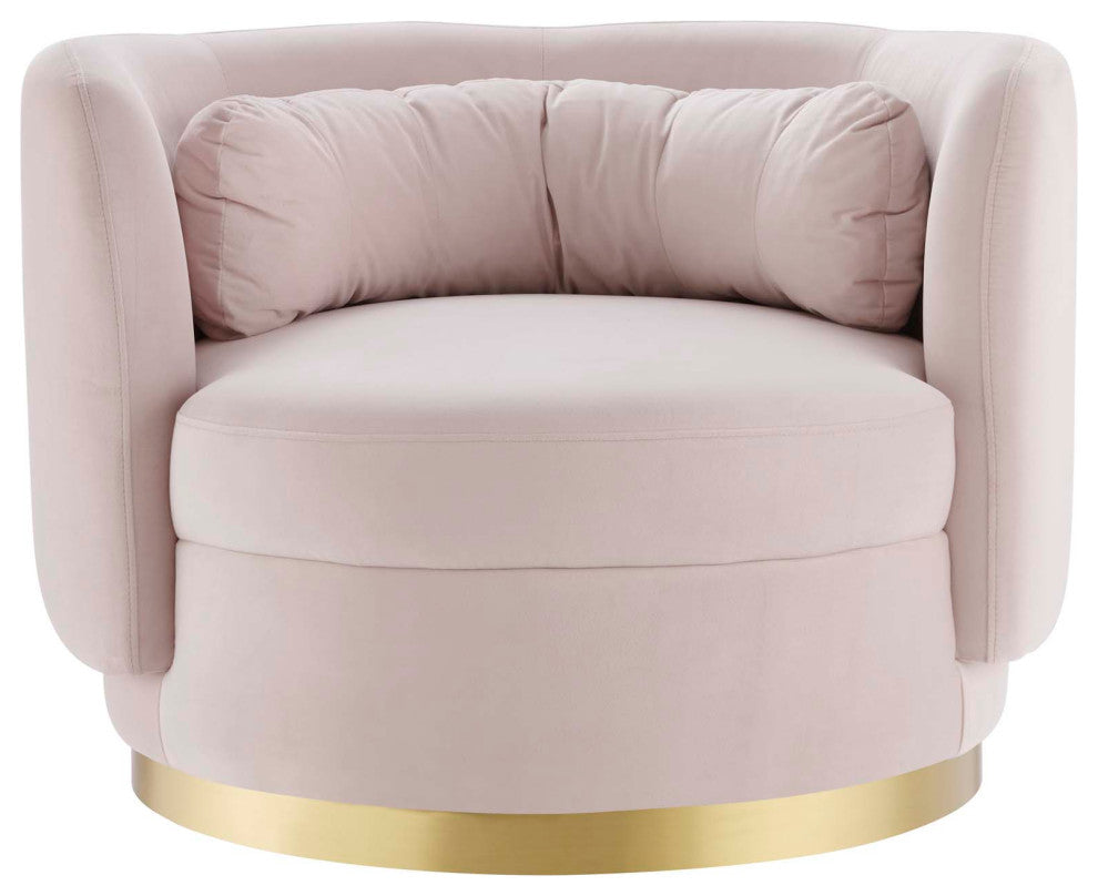 Armchair Swivel Accent Chair, Pink Gold, Velvet, Modern, Lounge Hospitality