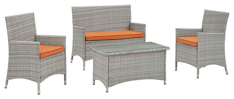 Light Gray Orange Bridge 4-Piece Outdoor Patio Patio Conversation Set