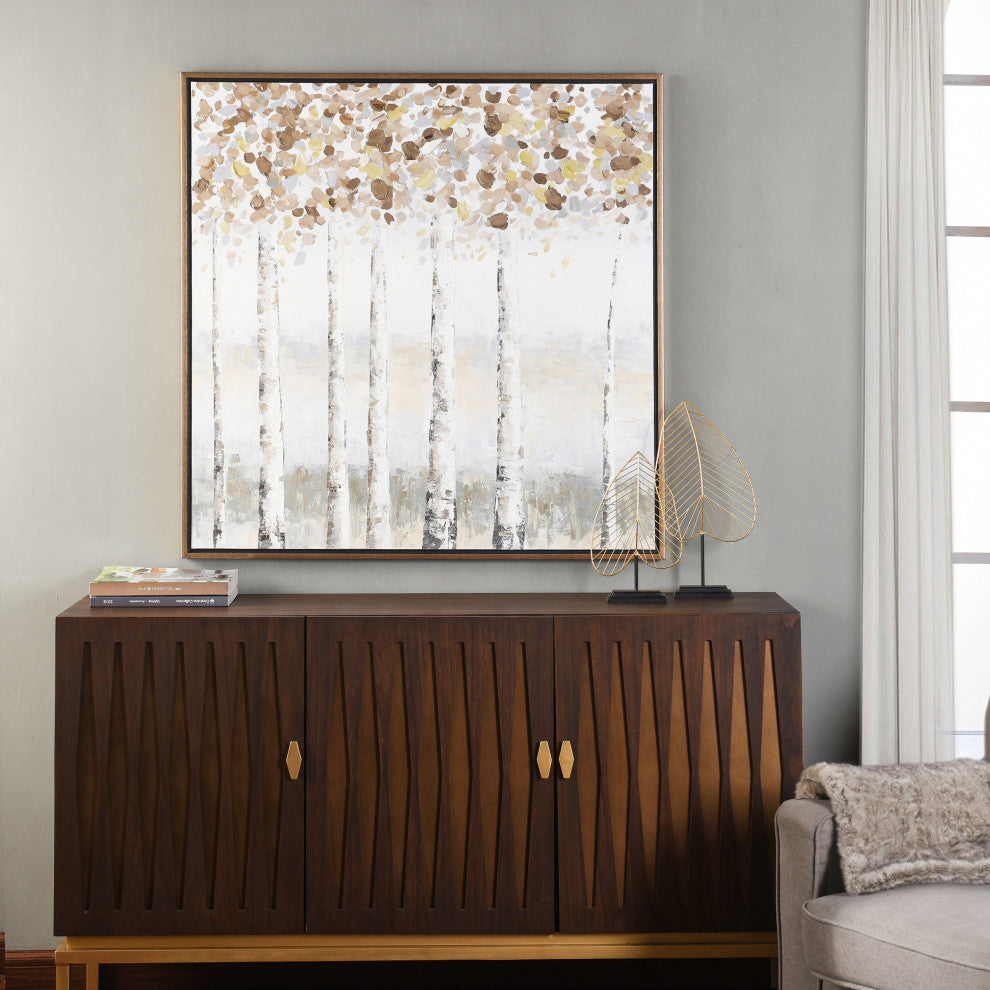 Birch Shade | 30in X 40in Hand Painted Framed Textured Stretched Canvas