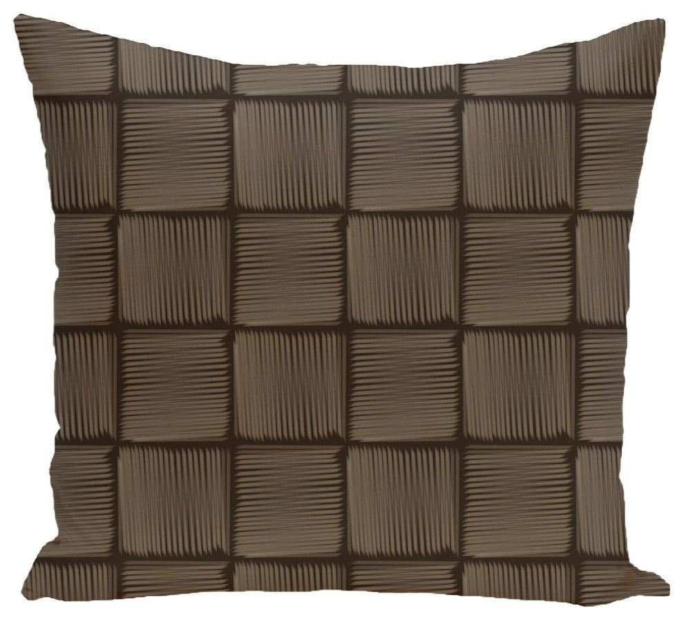 Basketweave Geometric Print Pillow, Brown, 18"x18"