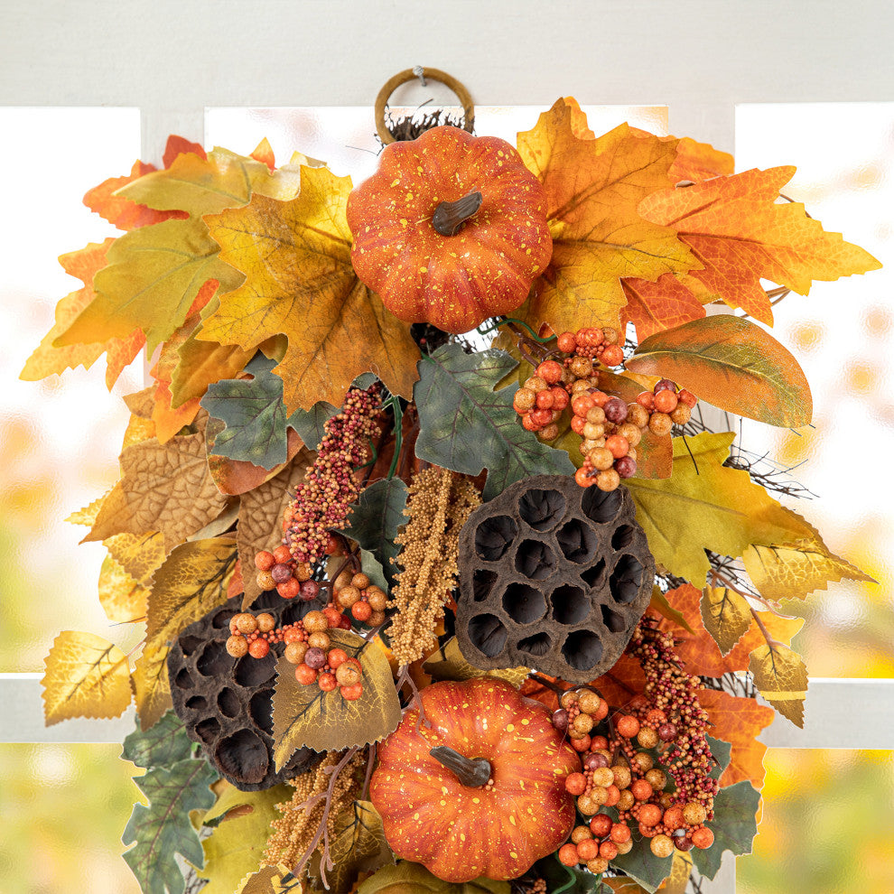 25"H Fall Pumpkin Leaf Swag