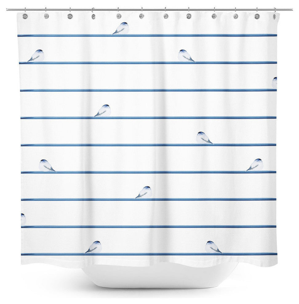 Blue Bird Watercolor Printed Faux Silk Shower Curtain