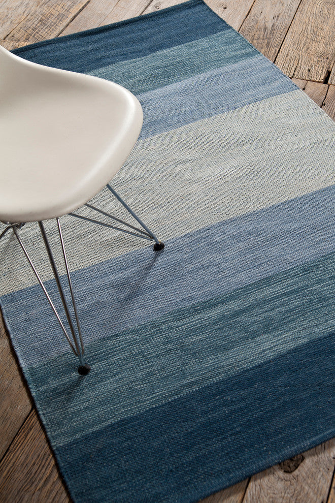 India Contemporary Area Rug, Blue, 5'x7'6" Rectangle