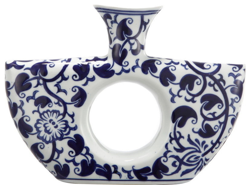 Ceramic Contemporary Vase With Cutout Design, Blue and  White