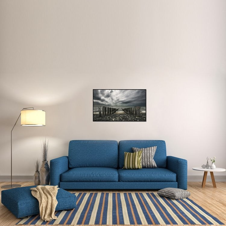 "Sea Defense" Framed Canvas Giclee by Leon, 41x25"
