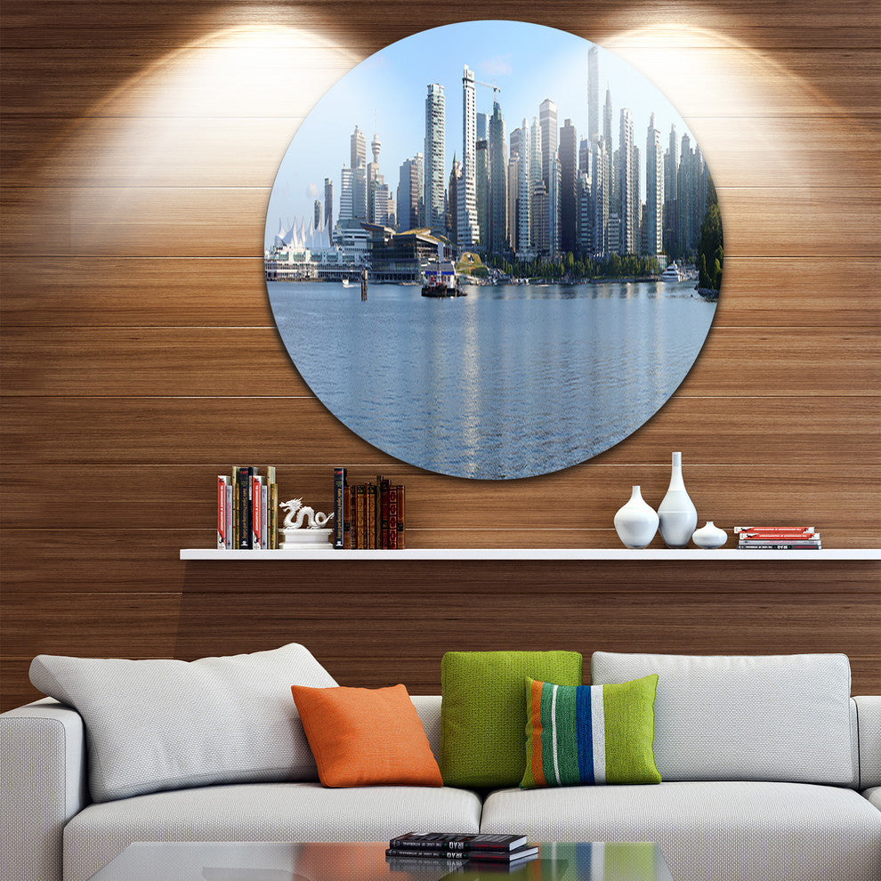 Vancouver Bc Skyline Panorama, Cityscape Photo Round Wall Art, 11"