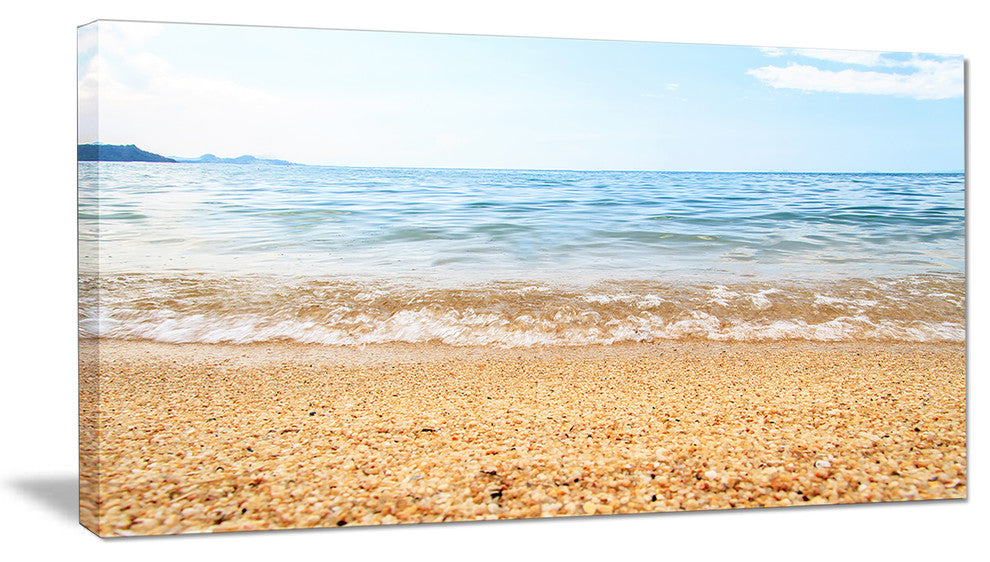 "Blue Seashore With Pebble Stones" Modern Seascape Wall Art, 1 Panel, 60"x28"