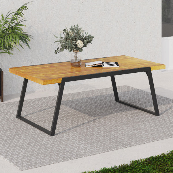 Gebo Outdoor Modern Acacia Wood Dining Table, Teak/Black