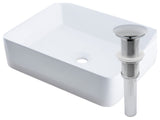 Rectangular White Porcelain Vessel Sink with Drain, Chrome